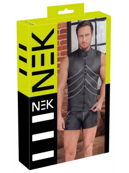 NEK Men's Sleeveless Matte Shirt XL with Chains & Stand-Up Collar