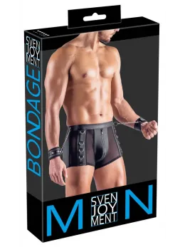 Svenjoyment Bondage Men's Pants XL with Matte & Net Details, Handcuffs
