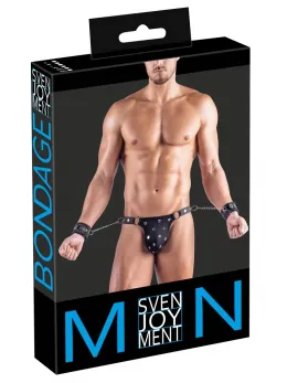 Svenjoyment Matte Look Men's Thong with Adjustable Handcuffs S