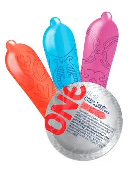 ONE Tattoo Touch 12 pcs Colorful Textured Vegan Latex Condoms