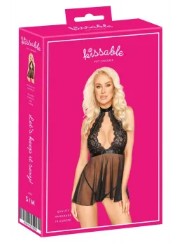 kissable Babydoll L/XL Black - Lace & Powernet Nightwear Set