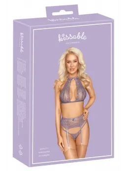 Kissable Lingerie Set L/XL - Lavender Lace, Adjustable Suspender Belt