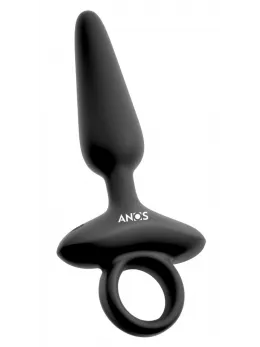 ANOS Flexible Vibrating Silicone Plug 15 cm with Ring Handle Black