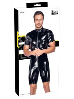 Black Level Men's Vinyl Short Playsuit M - Shiny Finish & 3-Way Zip
