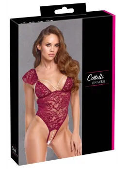 Cottelli Lingerie Body Pearls L - Bordeaux Lace Bodysuit with Pearls