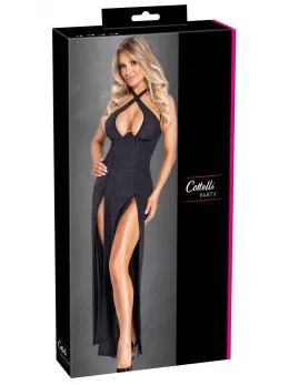 Cottelli PARTY Long Shimmer Dress XL, Black, Elegant High-Slit Design