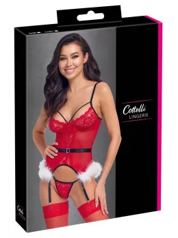 Cottelli LINGERIE X-Mas Basque L/XL - Festive Lace & Powernet Set