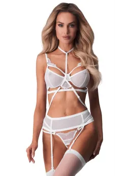 Obsessive Premisis L/XL Three-Piece White Lace Intimate Set