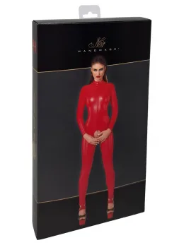 Noir Handmade Red Powerwetlook Jumpsuit L - Crotchless, Long Sleeve