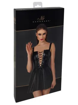 Noir Handmade Powerwetlook Dress Lacing Black Mini Dress Size L