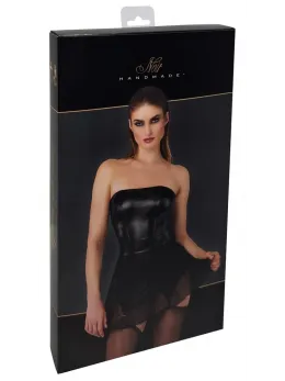 Noir Handmade Dress with Powerwetlook Corset and Tulle Skirt M