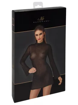 Noir Handmade Mini Dress S - Shimmering Black, Trumpet Sleeves