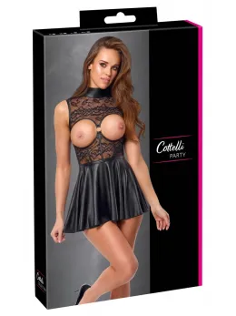 Cottelli Collection Open Cup Mini Dress S Black Lace & Matte Look