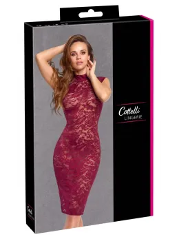 Cottelli Lingerie Lace Dress Bordeaux Red L - Elegant Sleeveless Knee-Length