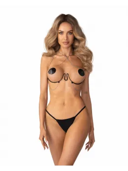 Obsessive Lustique Harness Bra Black - Adjustable Decorative Chain Top S/M/L