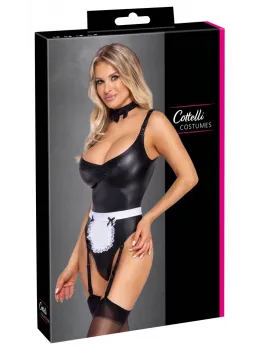 Cottelli Costumes Maid Set L - 3-Piece Black Matte Suspender Outfit