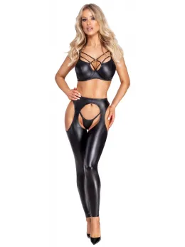 Cottelli PARTY Matte Black Chaps & String Set M - Skin-Tight Leggings Style