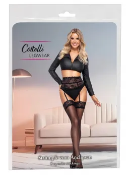 Cottelli LEGWARE Stockings Black S - 20 Denier, Wide Lace Top, Oeko-Tex