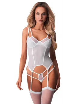 Obsessive Arrowel Basque L/XL - White Lace, Adjustable Straps