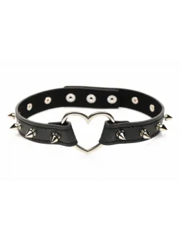 XR Brands Spiked Heart Choker Black Vegan Adjustable 42cm
