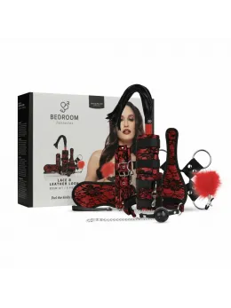 Bedroom Fantasies 8-Piece Lace & Leather Look Bondage Set Red