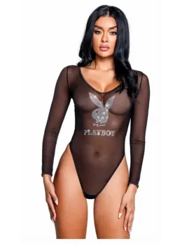 Playboy Lingerie Sparkling Bunny Teddy Mesh & Satin with Rhinestones