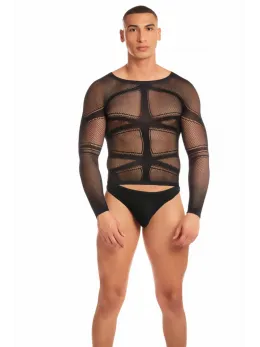 Rene Rofe Cam Boy Set Black - Two-Piece Mesh Shirt & Slip for Men