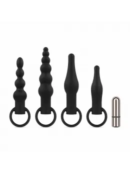 EasyToys Silicone Anal Plug Set with Vibrating Bullet - Black, 4 Sizes