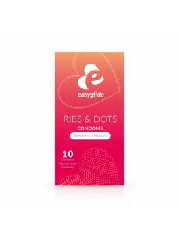 EasyGlide Ribbed & Dotted Anatomical Condoms 10-Pack Transparent