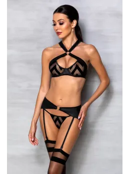 Me Seduce Hima Lingerie Set Black - Bra, Thong & Suspender Belt