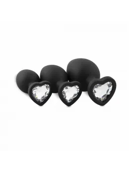 EasyToys 3-Piece Silicone Plug Set with Decorative Heart Gem, Black