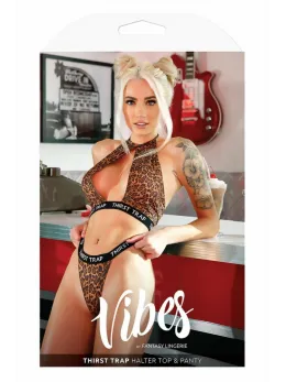 Fantasy Lingerie Thirst Trap Keyhole Halter Top & Bikini Panty Leo S/M