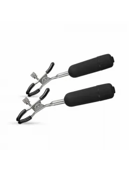 EasyToys Vibrating Adjustable Nipple Clamps with 10-Mode Bullets, Black