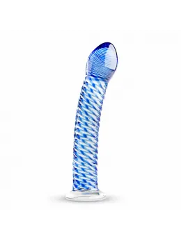 Glas Curved Glass Intimate Device No. 5 - Transparent with Blue Accents, Ribbed Shaft
