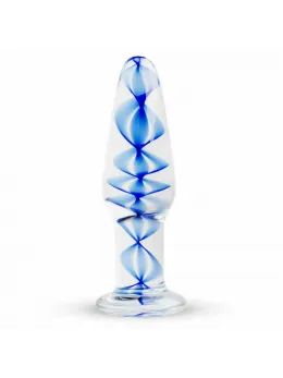 EasyToys Glass Intimate Plug No. 23 Transparent with Blue Spiral, Medium