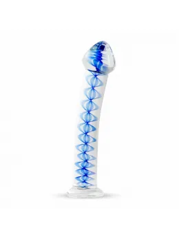 Glas Glass Intimate Model No. 4 - Transparent with Blue Spiral, Flat Base