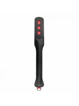 Ouch! Long Leather Paddle Black-Red with Decorative Heart Cut-Outs 32cm