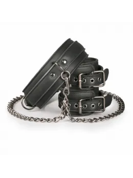 EasyToys Adjustable Faux Leather Bondage Collar with Detachable Handcuffs