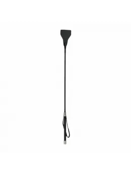Ouch! Leather Black Whip with Long Handle and Metal Accents