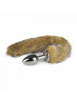 EasyToys Aluminium Plug with Faux Fox Tail - Silver & Grey, Medium