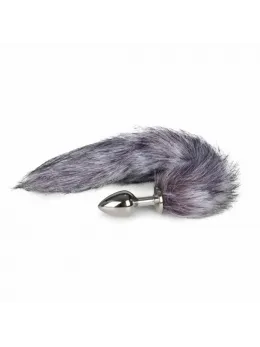 Rimba Fox Tail Aluminium Intimate Plug - Silver & Grey Faux Fur, Medium