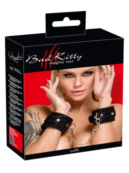 Bad Kitty Velvet Adjustable Handcuffs Black with Gold Details