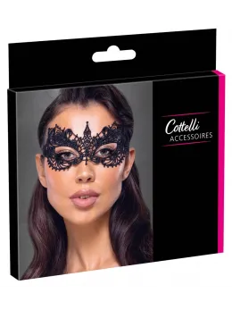 Cottelli Accessoires Black Embroidered Mask with Eye Openings, Adjustable Fit