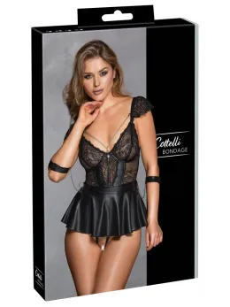 Cottelli Bondage Babydoll Set S - Lace & Matte Look with Accessories
