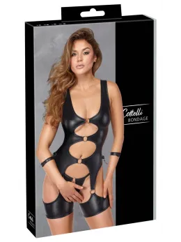 Cottelli Bondage Basque L - Matte Black Set with Handcuffs