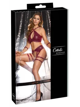Cottelli Bondage Bra Set L Dark Red Matte Adjustable with Handcuffs