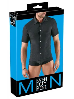 Svenjoyment Silver Lurex Look Men’s Shirt, Short Sleeve, Size L