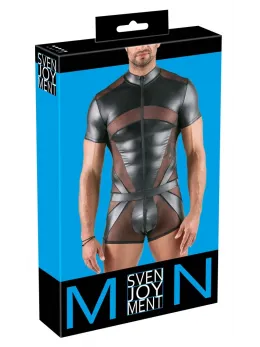 Svenjoyment Men's Fitted Black Playsuit XL with 3-Way Zip & Powernet Panels