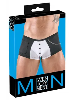Svenjoyment Waiter-Style Men's Stretch Pants, Black & White, Size S
