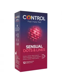 Control Sensual Dots & Lines Latex Condoms 12-Pack, Textured Surface, 54mm
